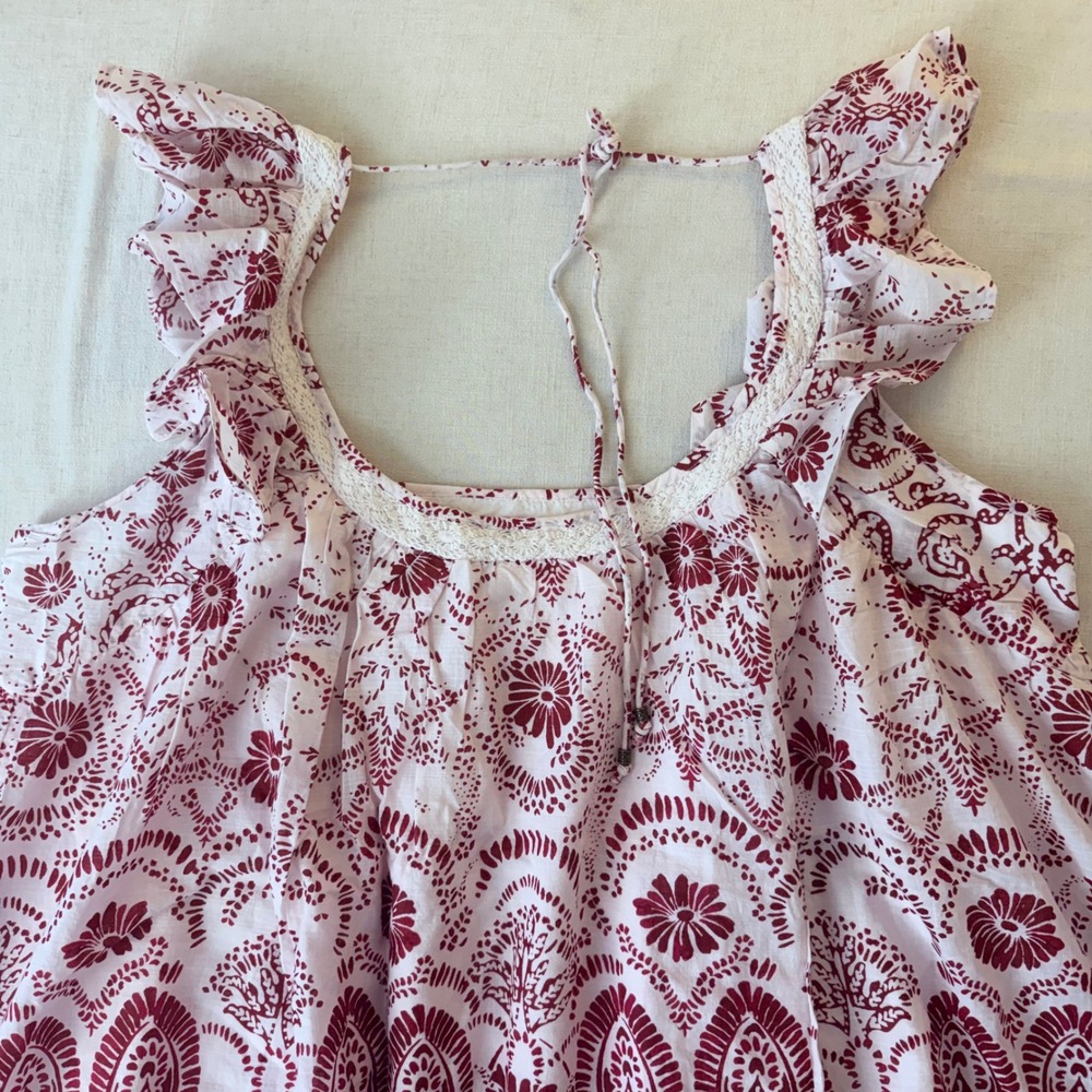 Maeve Flutter-Sleeve Babydoll Mini Dress Plus Size 3X Red Paisley Cotton Boho - Picture 11 of 12